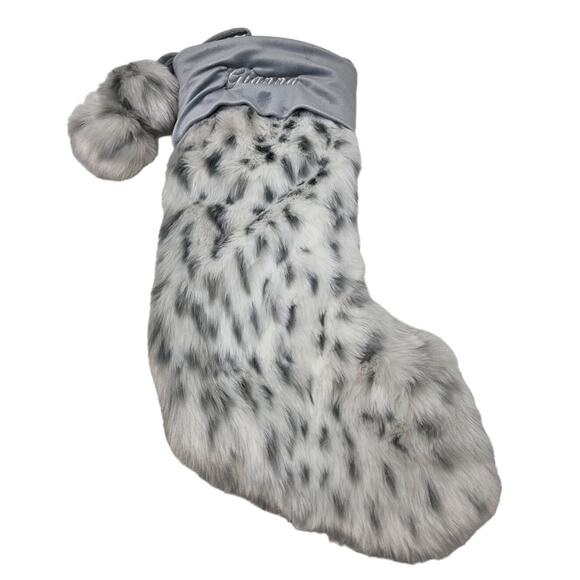 Pottery Barn Teen Gianna Gray Snow Leopard Faux Fur Christmas Stocking Glam